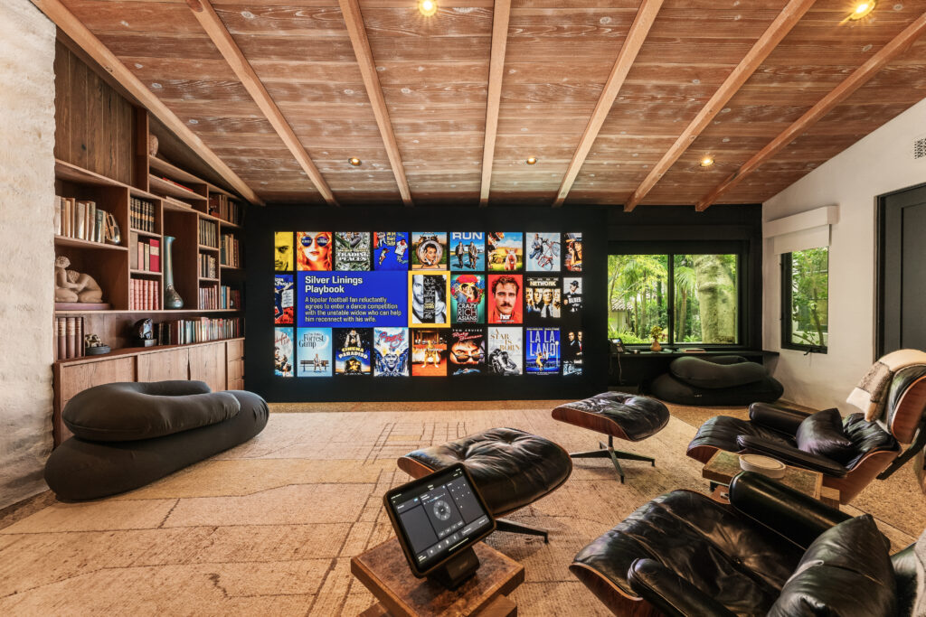 Luxury Brentwood media room featuring a DCI-compliant video wall, custom acoustics, and smart home integration.